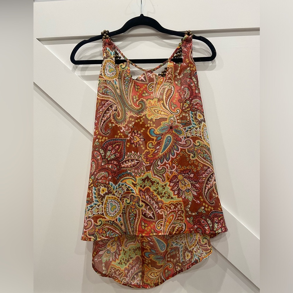 Woman’s multicolored beaded strapped tank top